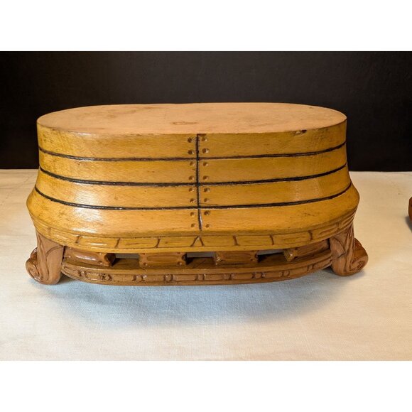 Handcrafted Wood Viking Boat-Shaped Box With Removable Lid & Carved Detailing - Picture 5 of 10
